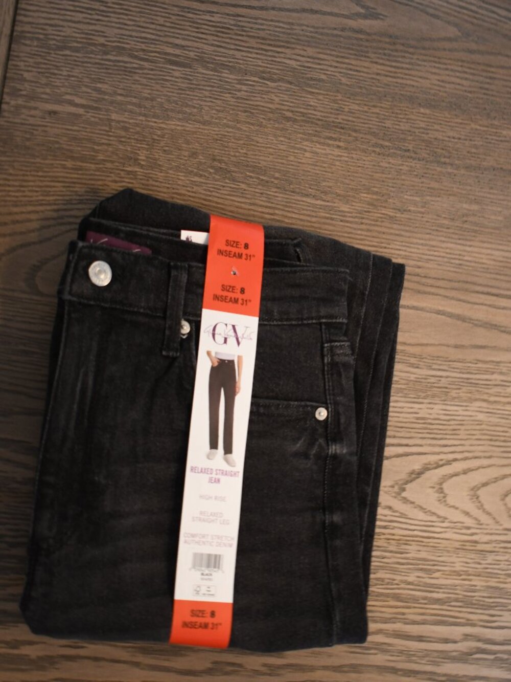 Gloria Vanderbilt Women's Black Relaxed Straight Leg Stretch Pants Jeans Sz 8